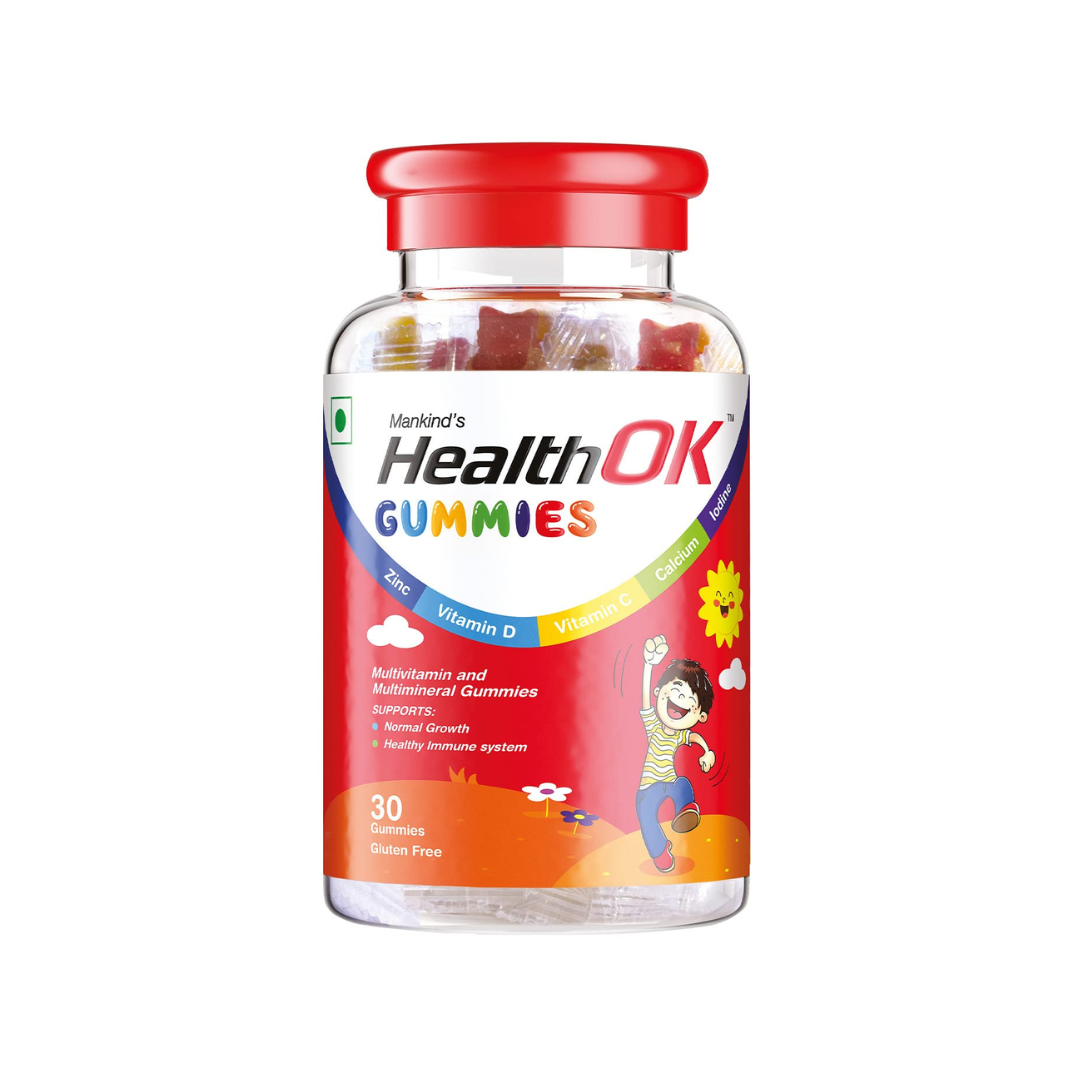 Health Ok Mankind Gummies (Bottle of 30 Gummies), Multivitamin and Multimineral for Kids, Supports Normal Growth, Healthy Immune system and Brain Function, for 7 -17-year-old