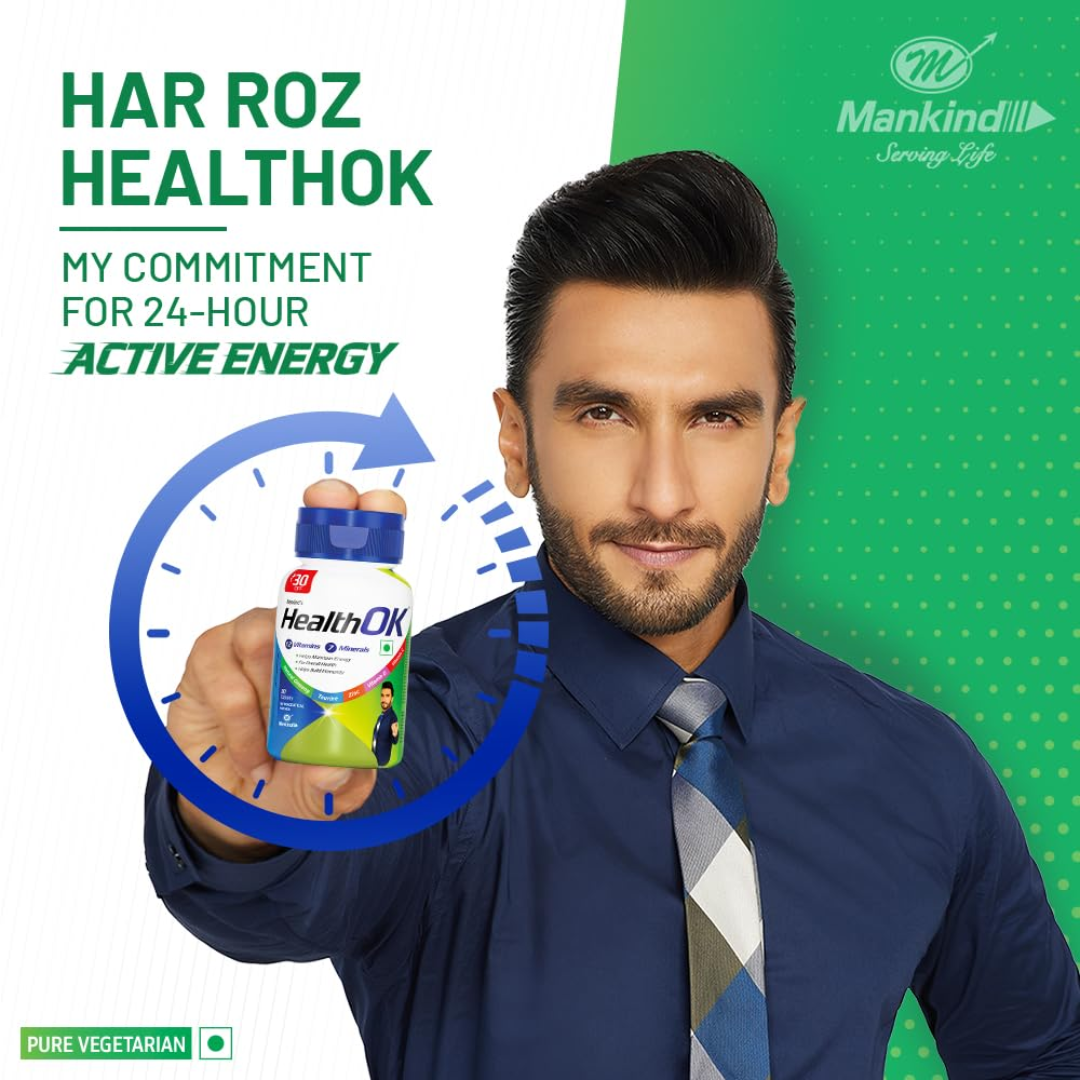 Mankind's Health OK Multivitamin with Natural Ginseng, Taurine Power, Daily Energy, Alertness, Vitamin D, C & Other 18 Multivitamins Minerals, For Overall Health,30 Tablets (Veg) X Pack Of 1