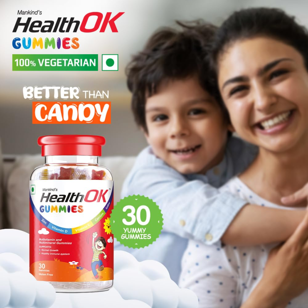 Health Ok Mankind Gummies (Bottle of 30 Gummies), Multivitamin and Multimineral for Kids, Supports Normal Growth, Healthy Immune system and Brain Function, for 7 -17-year-old